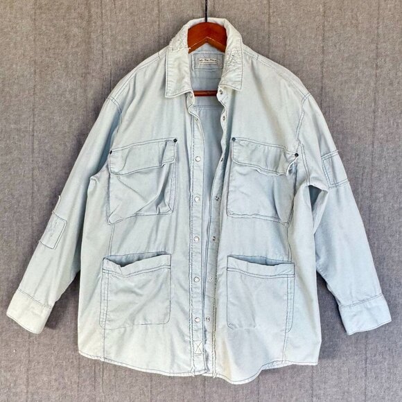 We The Free Free People 100% Cotton Corduroy Light Blue Pearl Snap Shaket Szie L - Picture 3 of 13